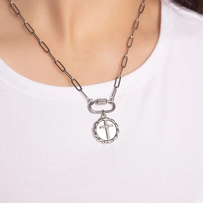 18K Gold PVD Stainless Steel CZ Stone Carabiner Necklace
