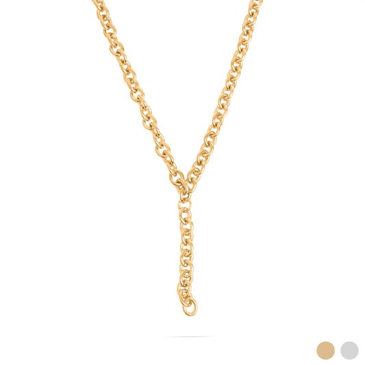 18K Gold PVD Stainless Steel Chunky Chain Lariat Necklace