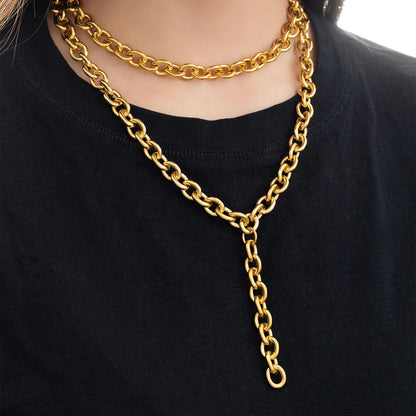 18K Gold PVD Stainless Steel Chunky Chain Lariat Necklace