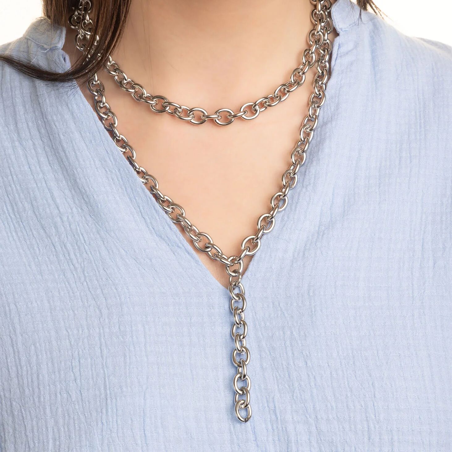 18K Gold PVD Stainless Steel Chunky Chain Lariat Necklace