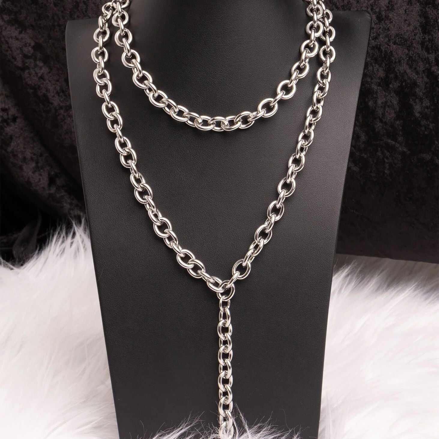 18K Gold PVD Stainless Steel Chunky Chain Lariat Necklace