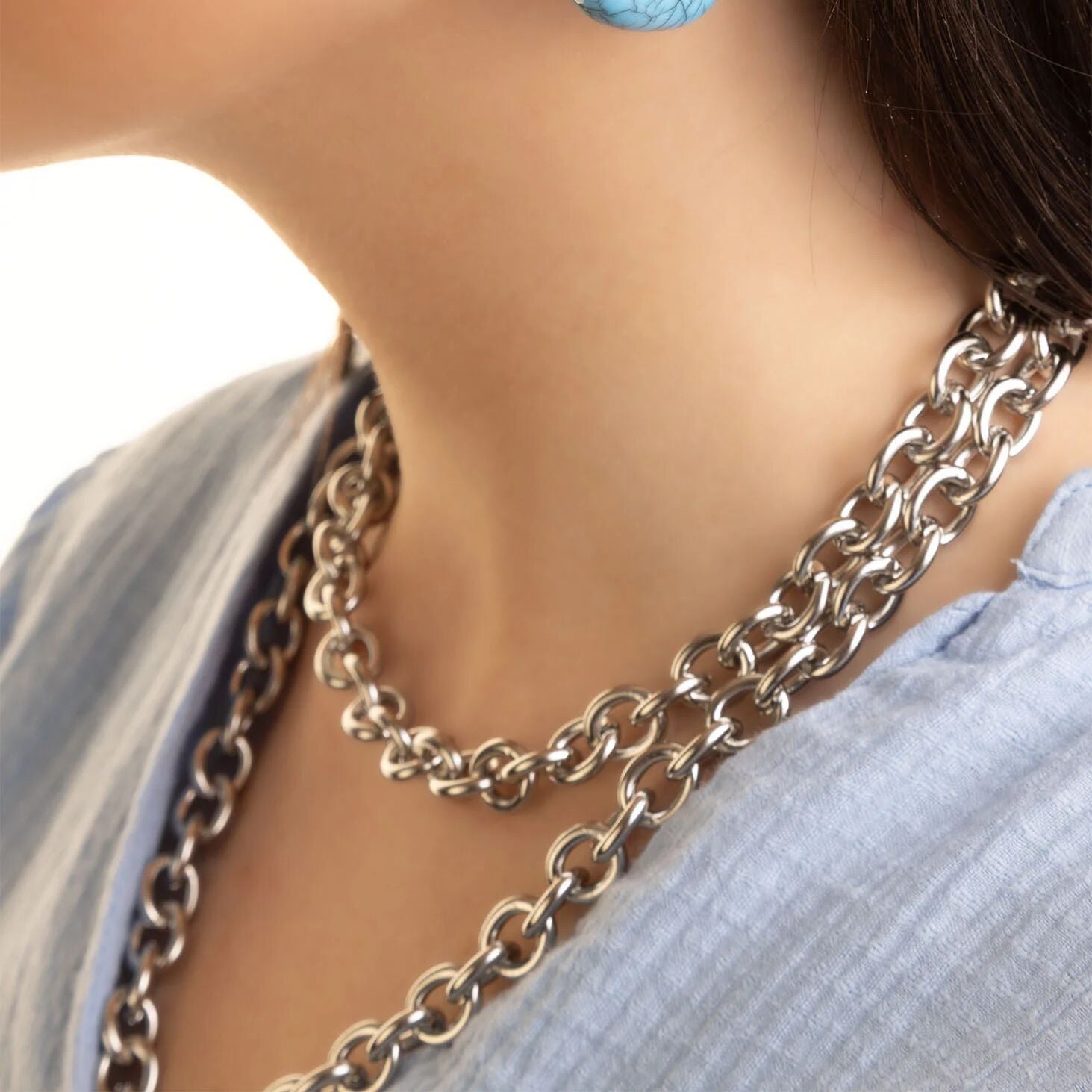 18K Gold PVD Stainless Steel Chunky Chain Lariat Necklace
