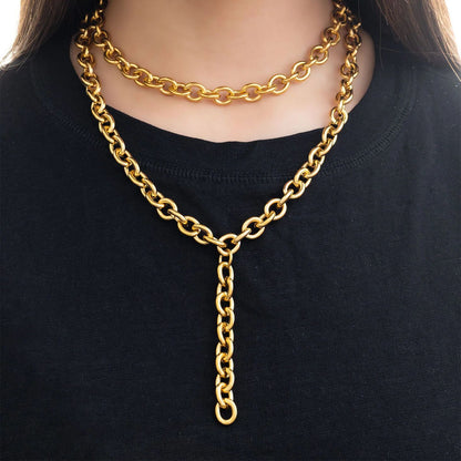 18K Gold PVD Stainless Steel Chunky Chain Lariat Necklace