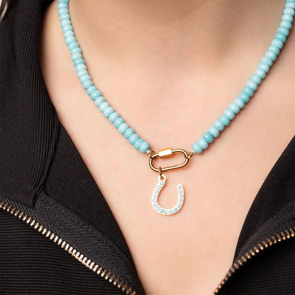 Stainless Steel Turquoise Chunky Glass Bead Carabiner Necklace