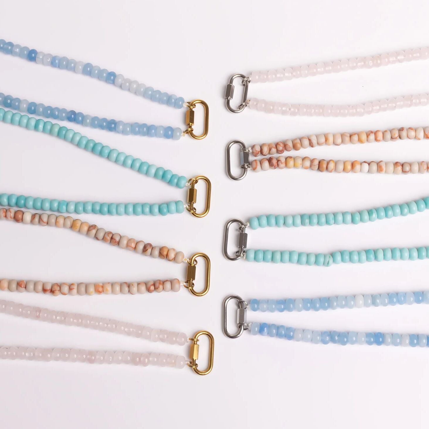 Stainless Steel Turquoise Chunky Glass Bead Carabiner Necklace