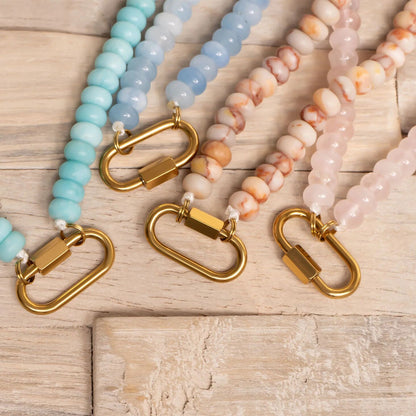 Stainless Steel Turquoise Chunky Glass Bead Carabiner Necklace