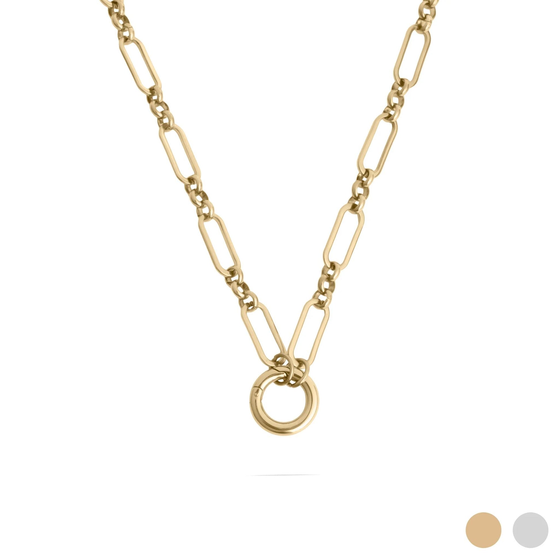 Gold chain necklace on a white background