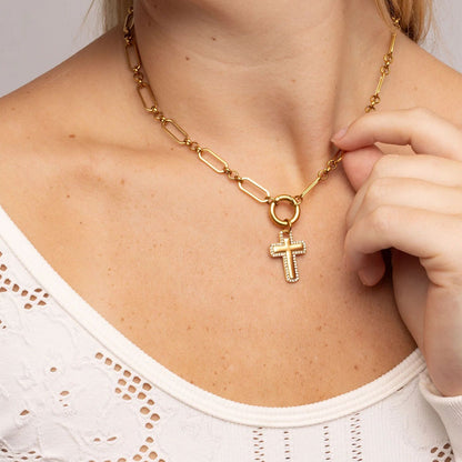 18K Gold PVD Stainless Steel Long Paperclip Charm Holder Necklace