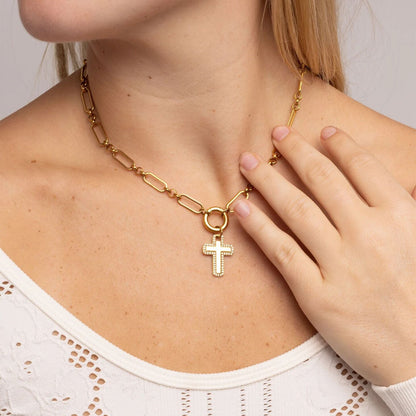 18K Gold PVD Stainless Steel Long Paperclip Charm Holder Necklace