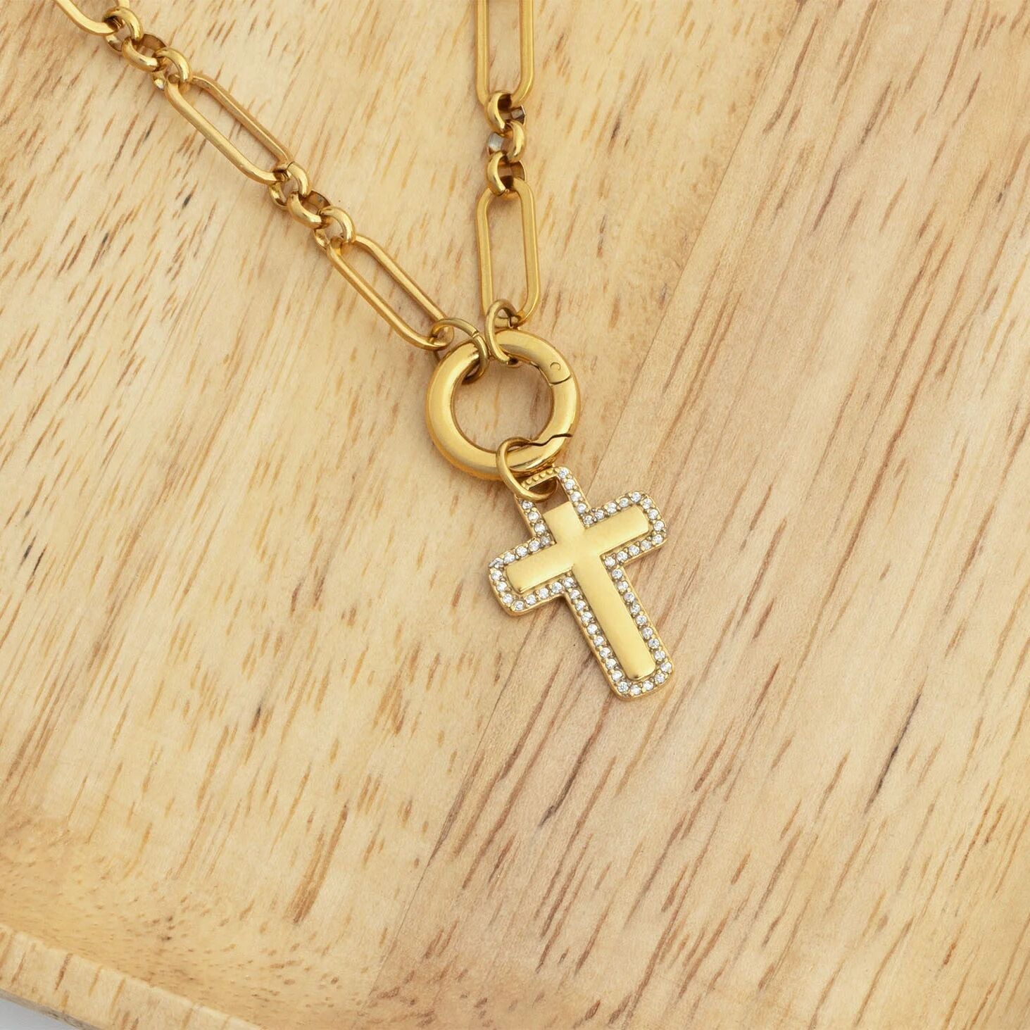18K Gold PVD Stainless Steel Long Paperclip Charm Holder Necklace