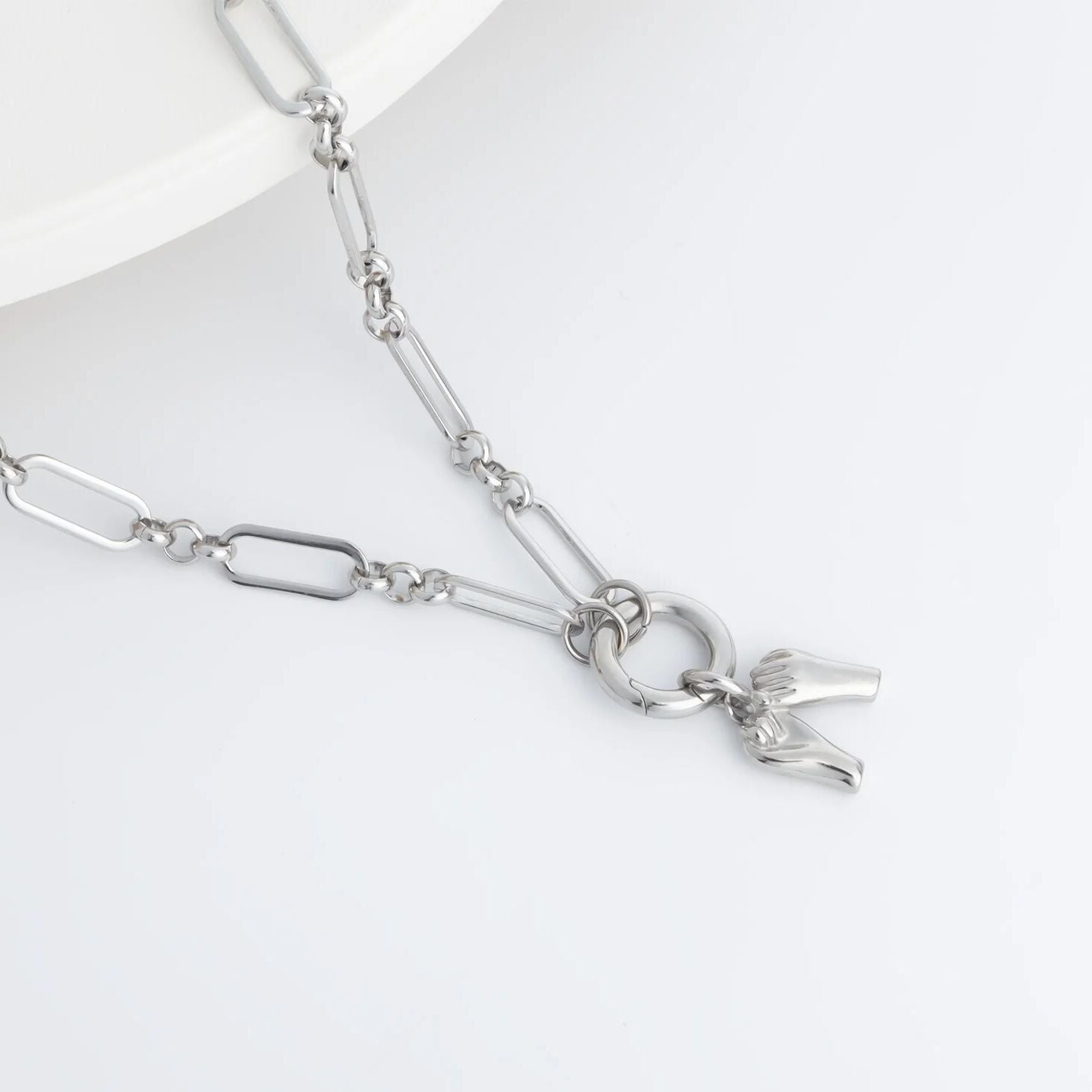 18K Gold PVD Stainless Steel Long Paperclip Charm Holder Necklace