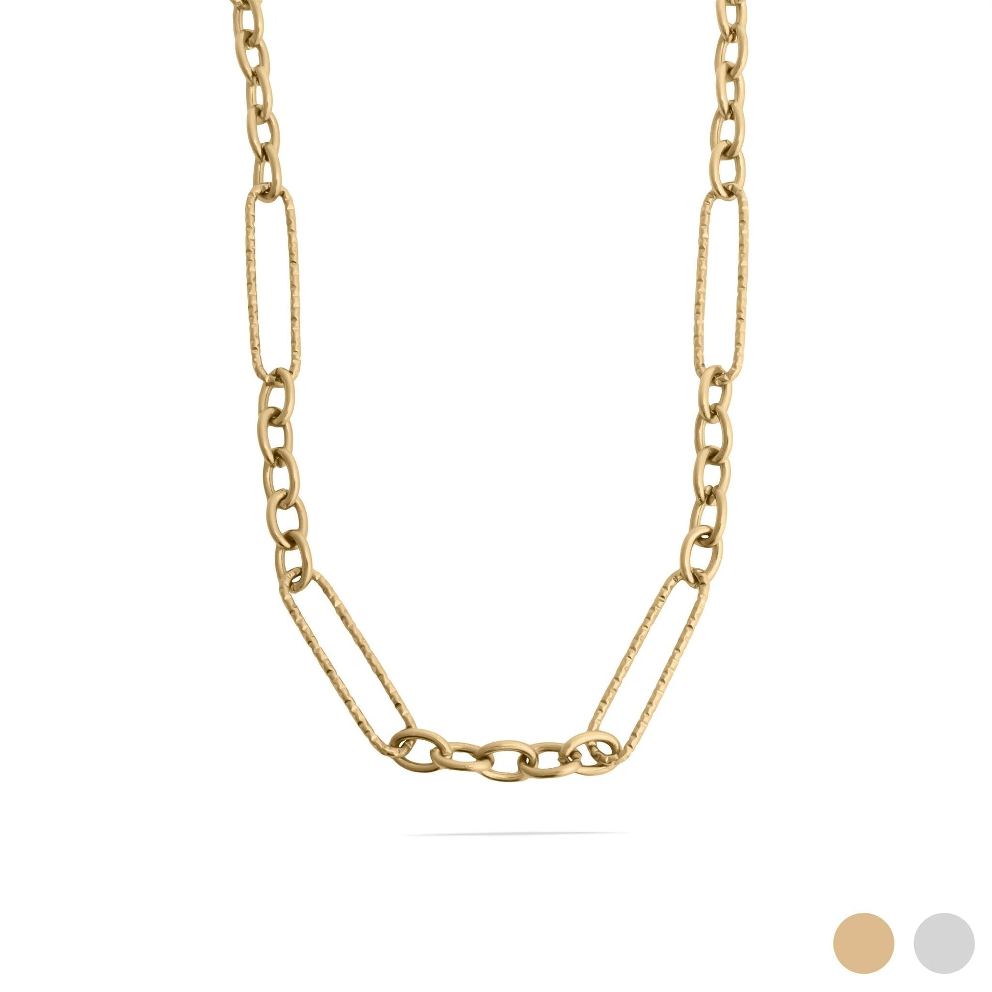 Gold chain necklace on a white background