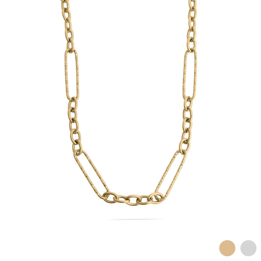 Gold chain necklace on a white background