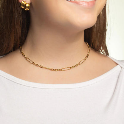 18K Gold PVD Stainless Steel Long Paperclip Textured Chain Necklace