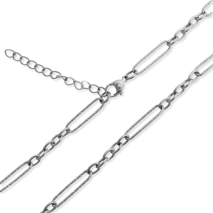 18K Gold PVD Stainless Steel Long Paperclip Textured Chain Necklace