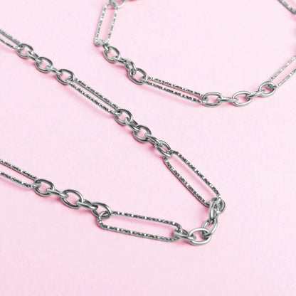 18K Gold PVD Stainless Steel Long Paperclip Textured Chain Necklace