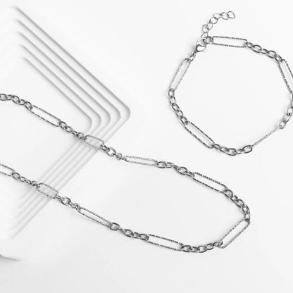 18K Gold PVD Stainless Steel Long Paperclip Textured Chain Necklace