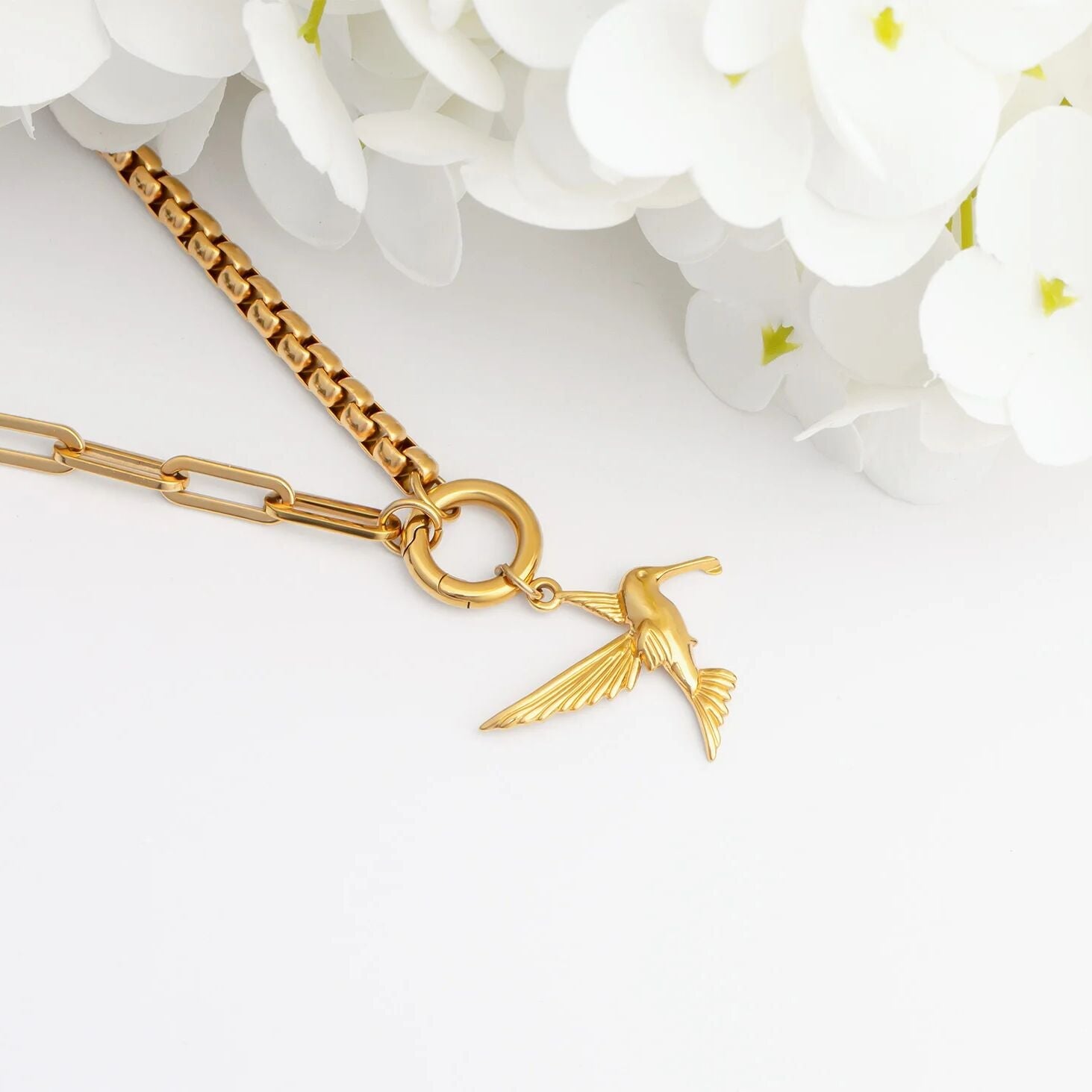 18k Gold PVD Stainless Steel Box Paperclip Charm Holder Necklace