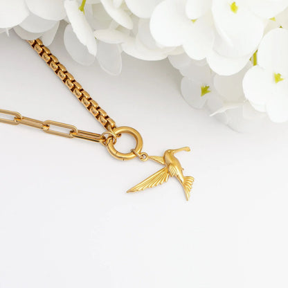 18k Gold PVD Stainless Steel Box Paperclip Charm Holder Necklace