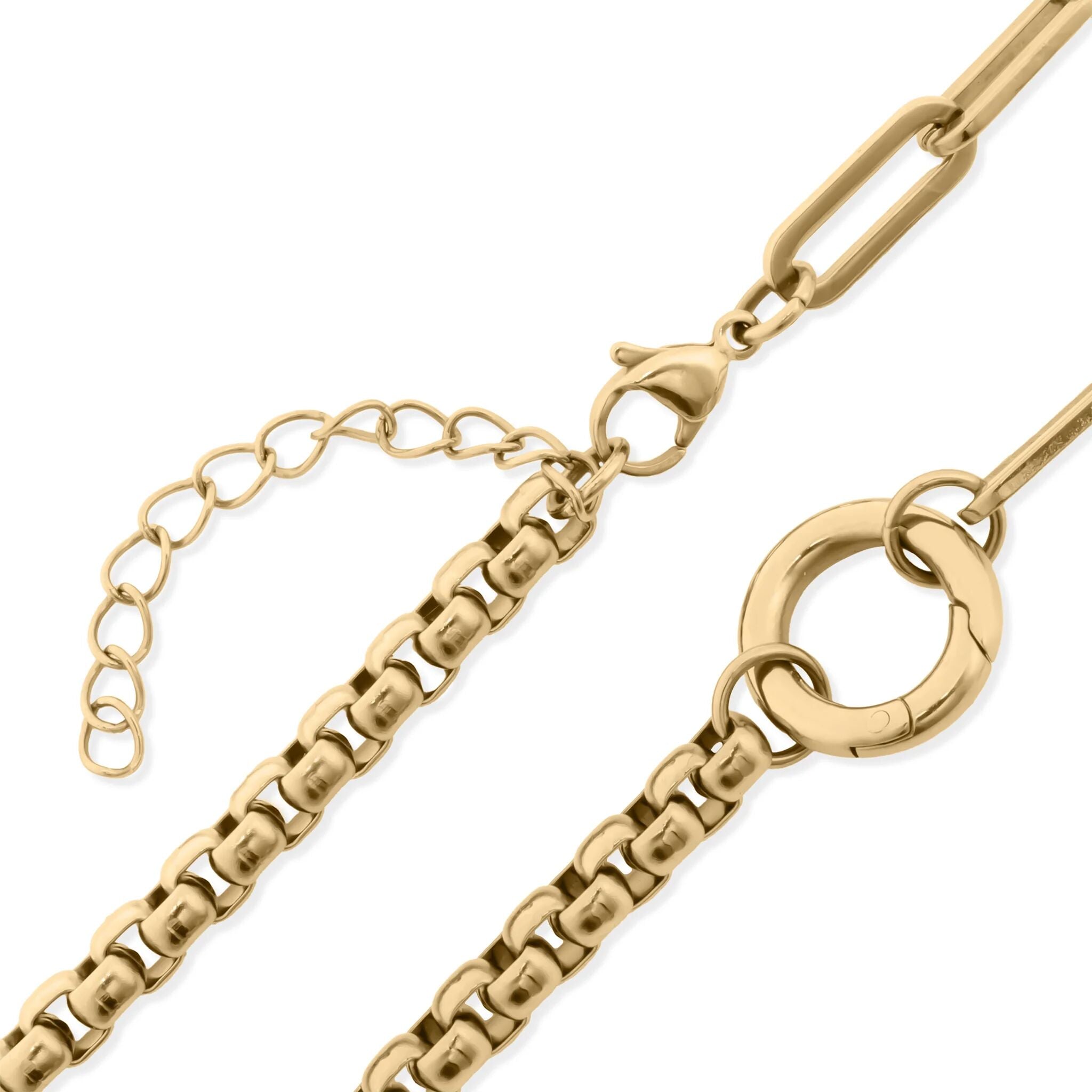 18k Gold PVD Stainless Steel Box Paperclip Charm Holder Necklace