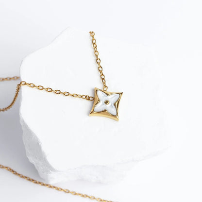 18K Gold PVD Stainless Steel Mother Of Pearl Star Pendant Necklace