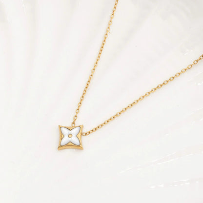 18K Gold PVD Stainless Steel Mother Of Pearl Star Pendant Necklace
