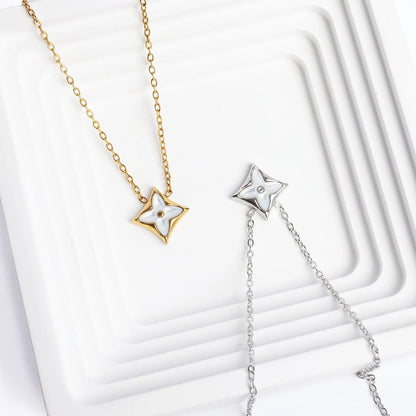 18K Gold PVD Stainless Steel Mother Of Pearl Star Pendant Necklace