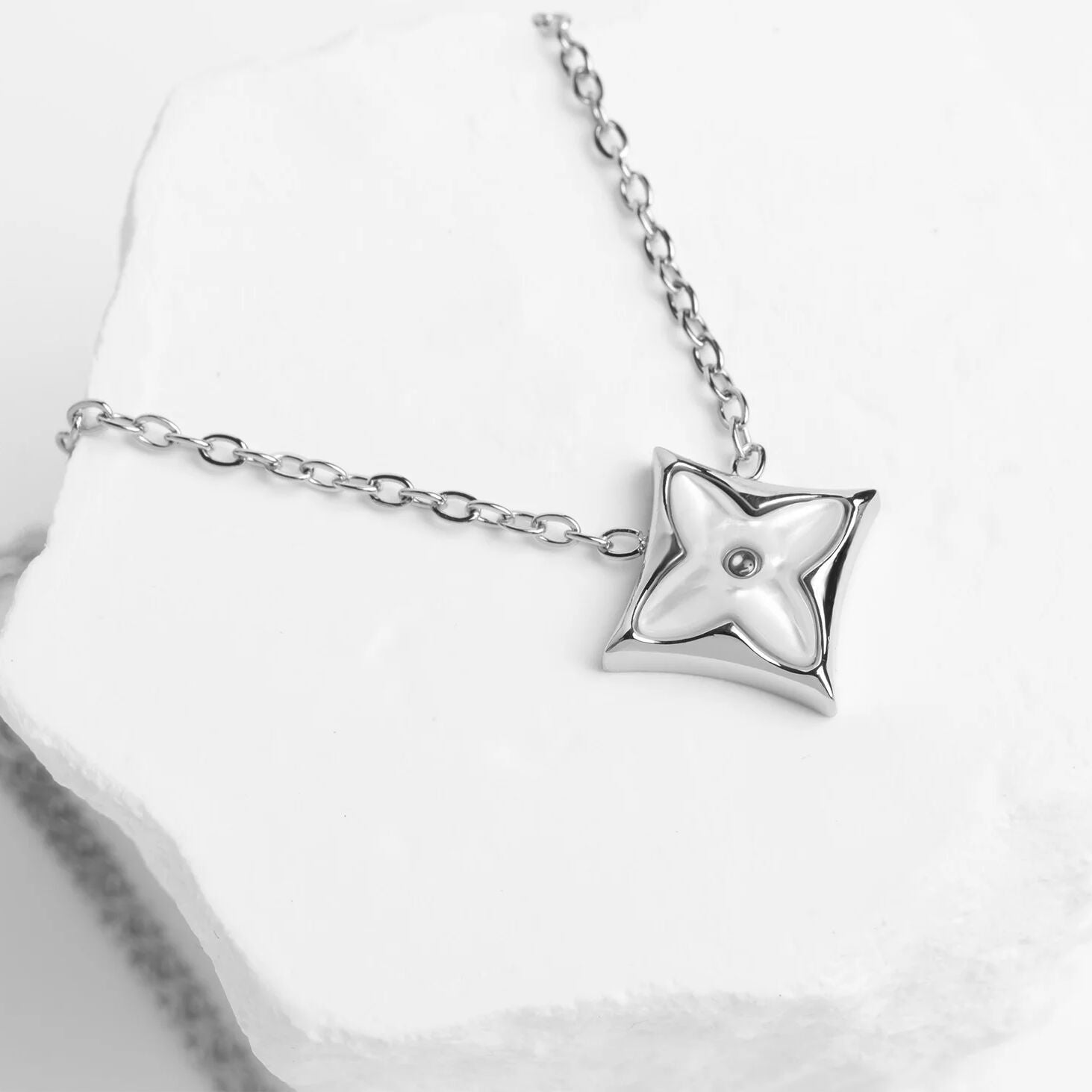18K Gold PVD Stainless Steel Mother Of Pearl Star Pendant Necklace