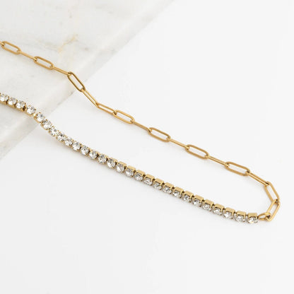 18K Gold PVD Stainless Steel Paperclip Tennis Chain Split Necklace