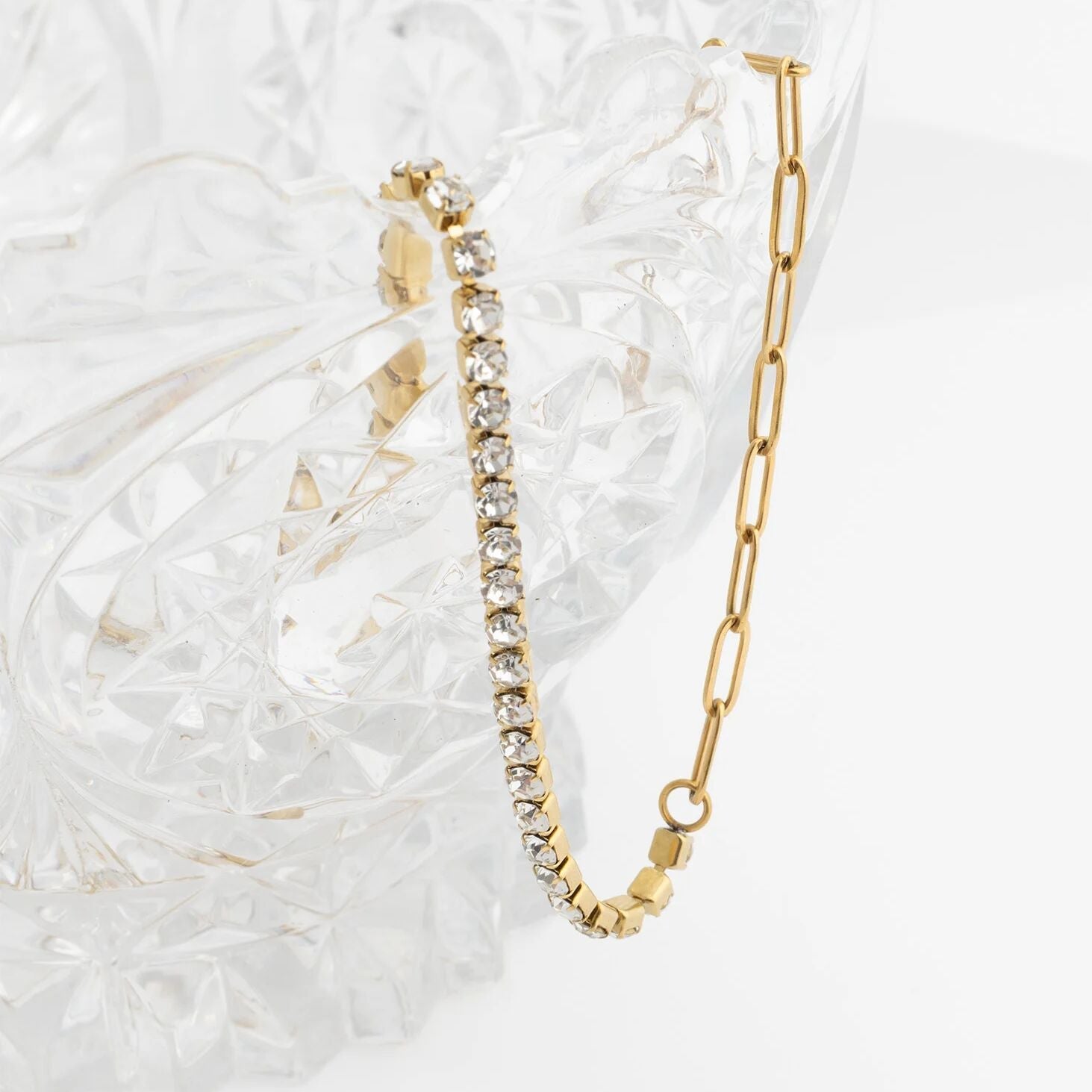18K Gold PVD Stainless Steel Paperclip Tennis Chain Split Necklace