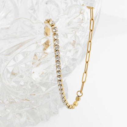 18K Gold PVD Stainless Steel Paperclip Tennis Chain Split Necklace