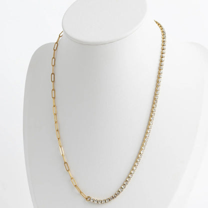 18K Gold PVD Stainless Steel Paperclip Tennis Chain Split Necklace