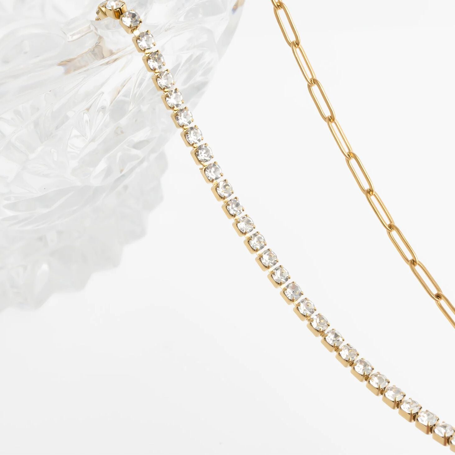 18K Gold PVD Stainless Steel Paperclip Tennis Chain Split Necklace