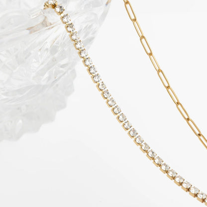 18K Gold PVD Stainless Steel Paperclip Tennis Chain Split Necklace