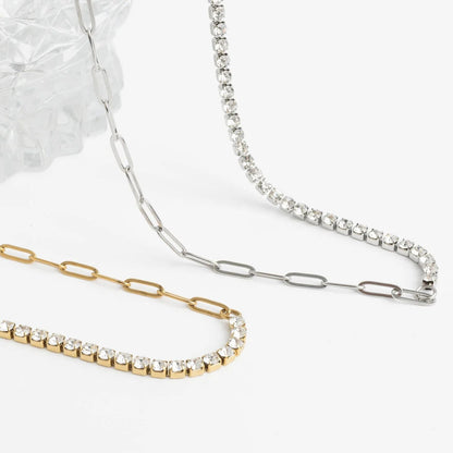 18K Gold PVD Stainless Steel Paperclip Tennis Chain Split Necklace