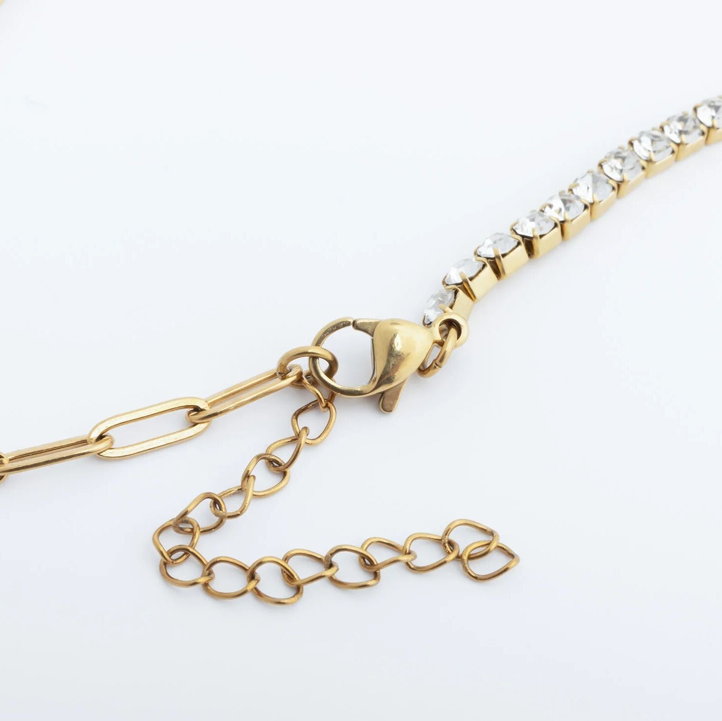 18K Gold PVD Stainless Steel Paperclip Tennis Chain Split Necklace