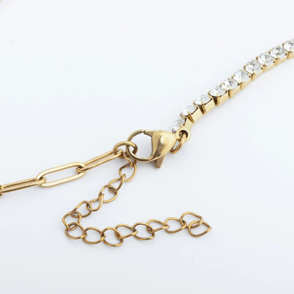 18K Gold PVD Stainless Steel Paperclip Tennis Chain Split Necklace