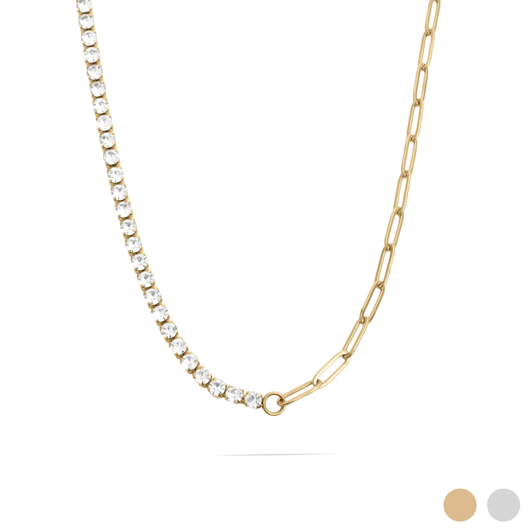 18K Gold PVD Stainless Steel Paperclip Tennis Chain Split Necklace