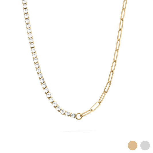 18K Gold PVD Stainless Steel Paperclip Tennis Chain Split Necklace