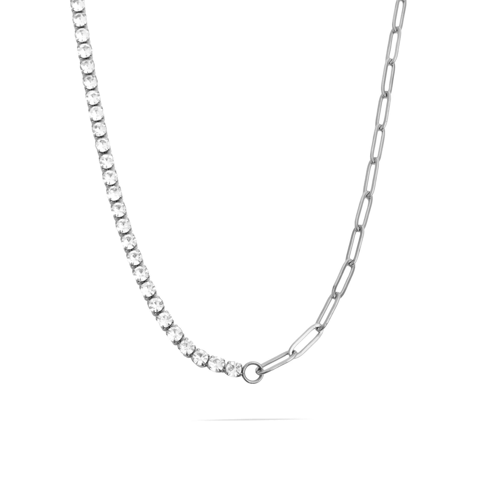18K Gold PVD Stainless Steel Paperclip Tennis Chain Split Necklace