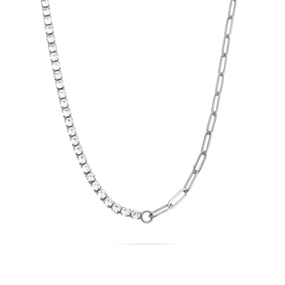 18K Gold PVD Stainless Steel Paperclip Tennis Chain Split Necklace