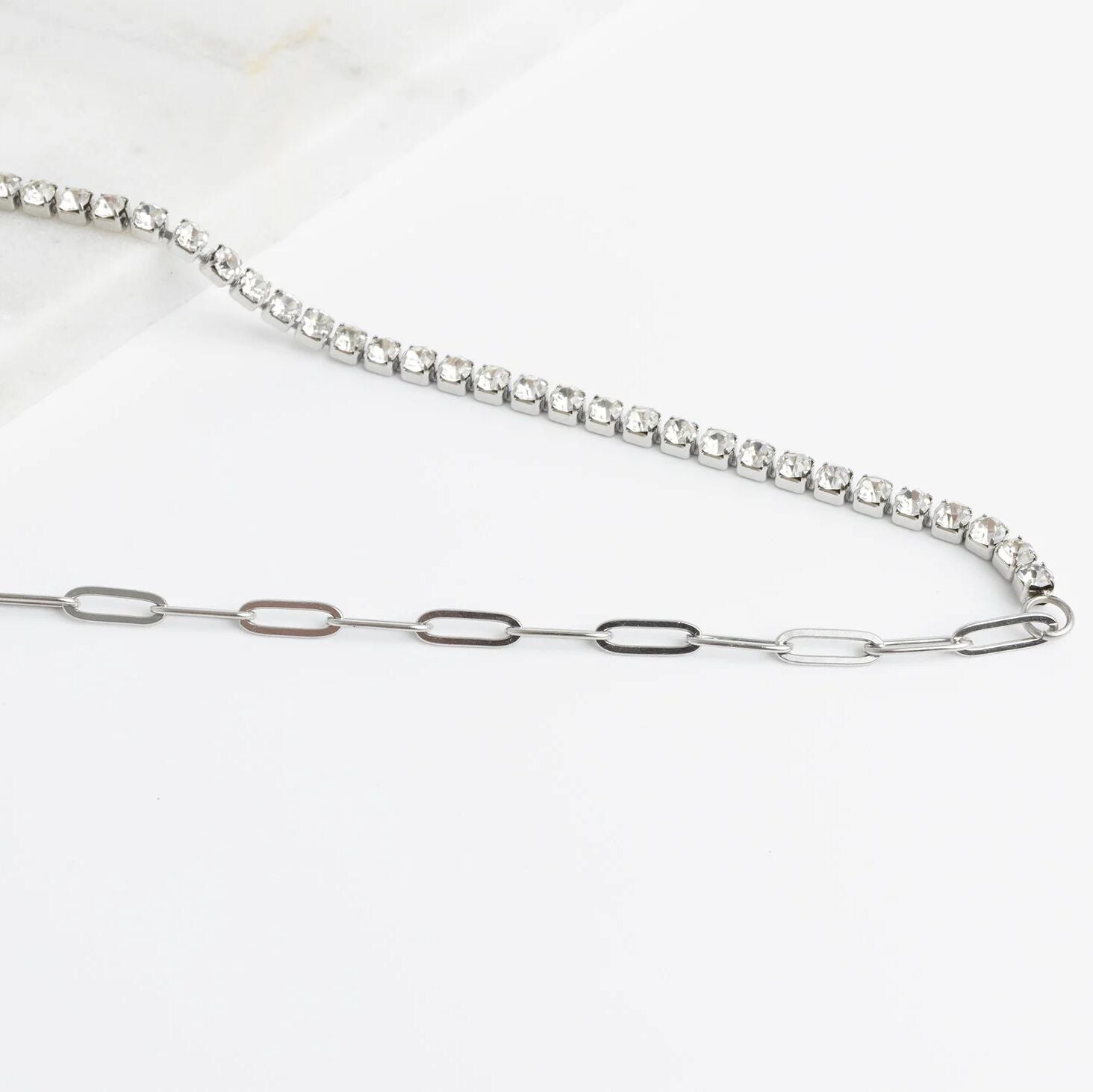 18K Gold PVD Stainless Steel Paperclip Tennis Chain Split Necklace