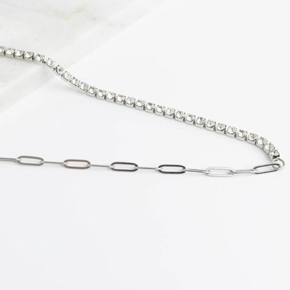 18K Gold PVD Stainless Steel Paperclip Tennis Chain Split Necklace