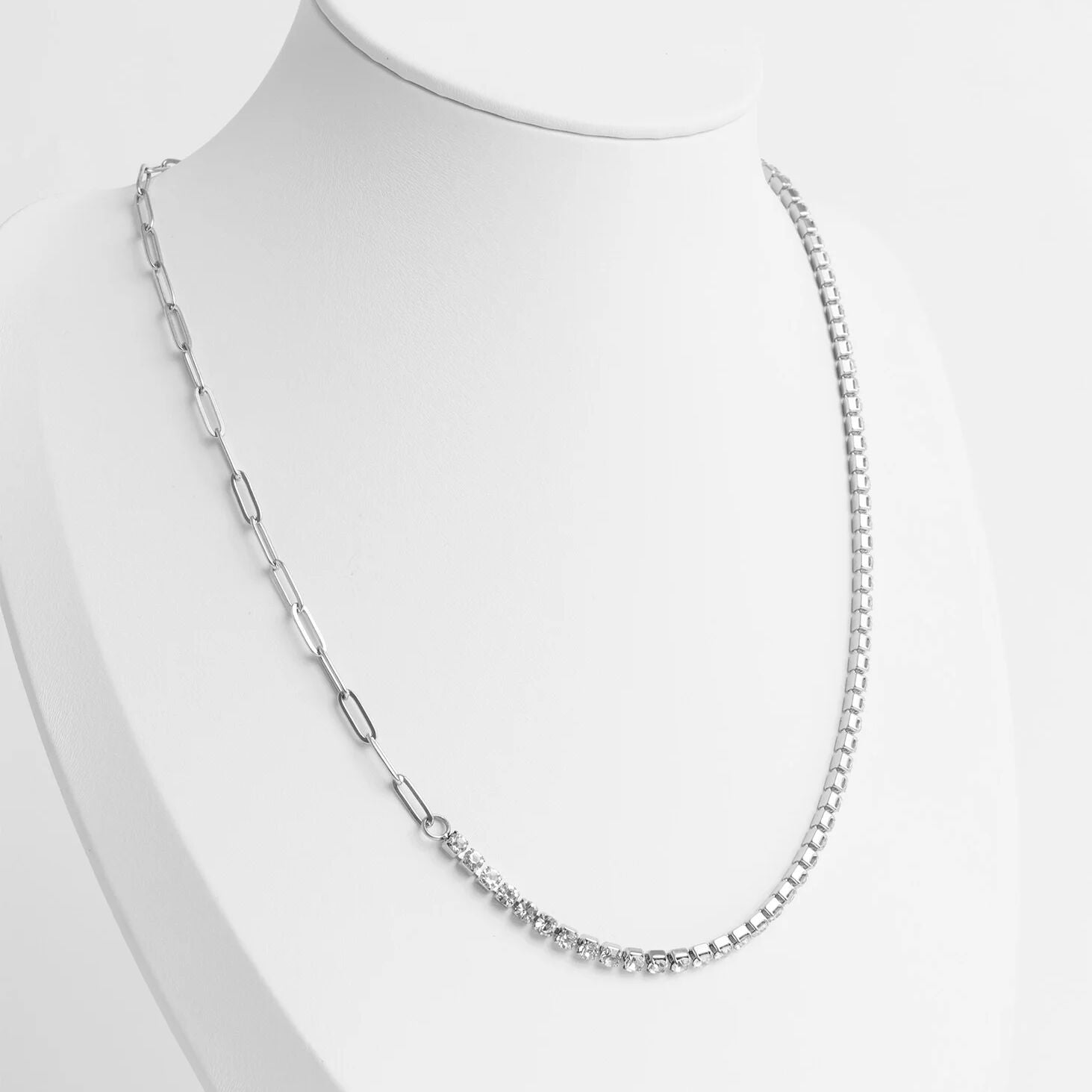 18K Gold PVD Stainless Steel Paperclip Tennis Chain Split Necklace