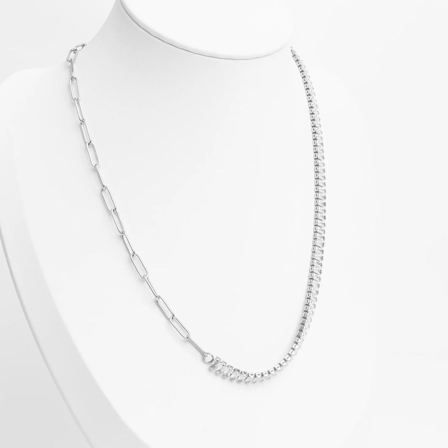 18K Gold PVD Stainless Steel Paperclip Emerald CZ Tennis Chain Split Necklace