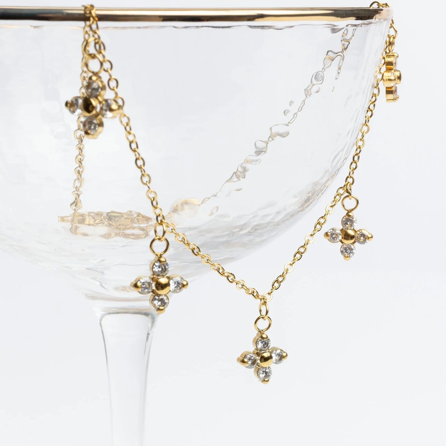 18K Gold PVD Stainless Steel CZ Dangle Floral Necklace