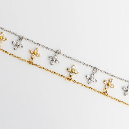 18K Gold PVD Stainless Steel CZ Dangle Floral Necklace