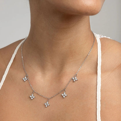 18K Gold PVD Stainless Steel CZ Dangle Floral Necklace