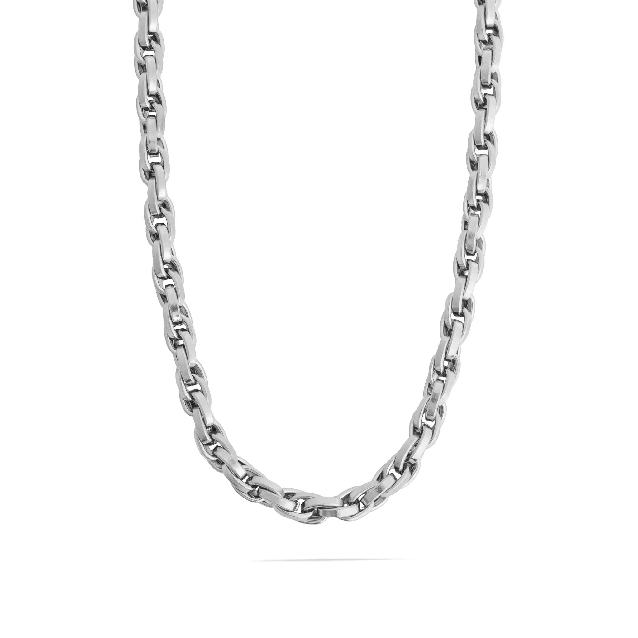 Silver chain necklace on a white background