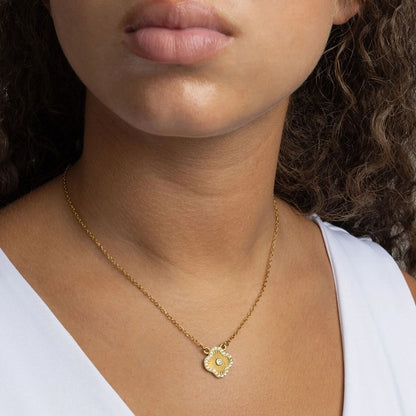 18K Gold PVD Stainless Steel Floral Motif Necklace with Stone